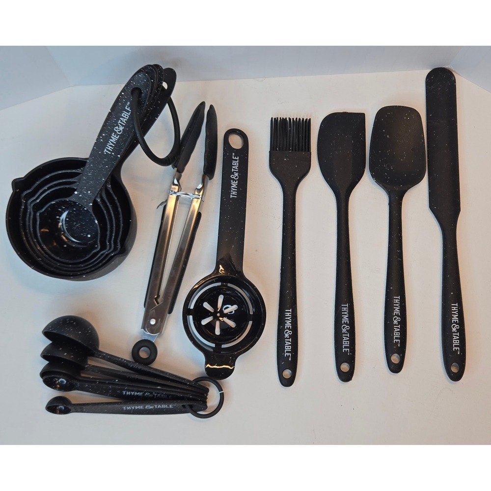 Thyme & Table Black Speckled Kitchen Utensil Set Spatulas Measuring Cups 15pc